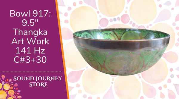 Bowl 917: 9.5" Thangka Art Work Himalayan Singing Bowl 141 Hz C#3+30