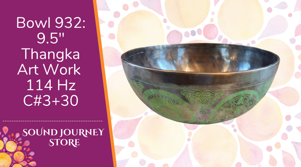 Bowl 932: 9.5" Thangka Art Work Himalayan Singing Bowl 114 Hz C#3+30