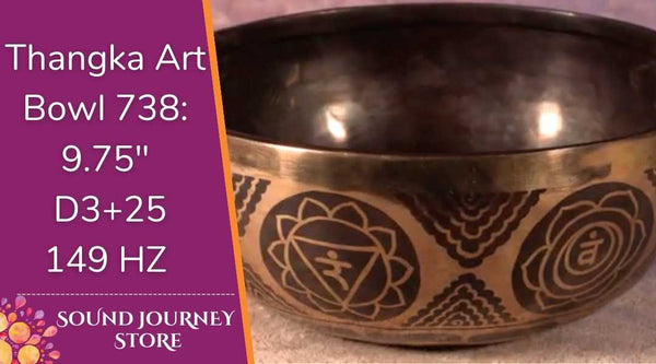 Bowl 738: 9.5" D3+25 New Thanka Art Himalayan Singing Bowl  149 HZ