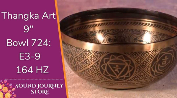 Bowl 724: 9" E3-9 Perfect Pitch Thanka Art New Himalayan Singing Bowl 164 HZ