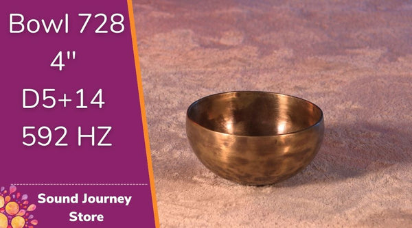 Bowl 728: 4" D5+14 New Himalayan Singing Bowl 592 HZ