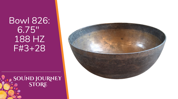 Bowl 826: 6.75" Antique Himalayan Singing Bowl 188 HZ F#3+28