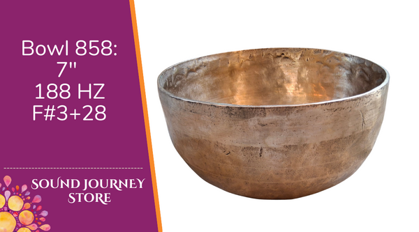 Bowl 858: 7" Antique Himalayan Singing Bowl 188 HZ F#3+28